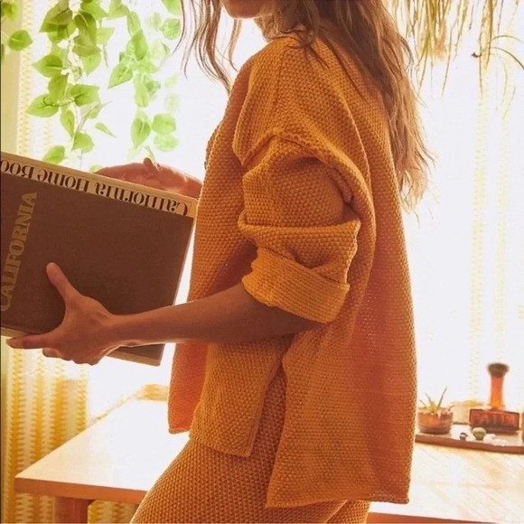 New Free People Hailee Sweater Set Matching Two Piece Pants in Orange - Picture 14 of 14